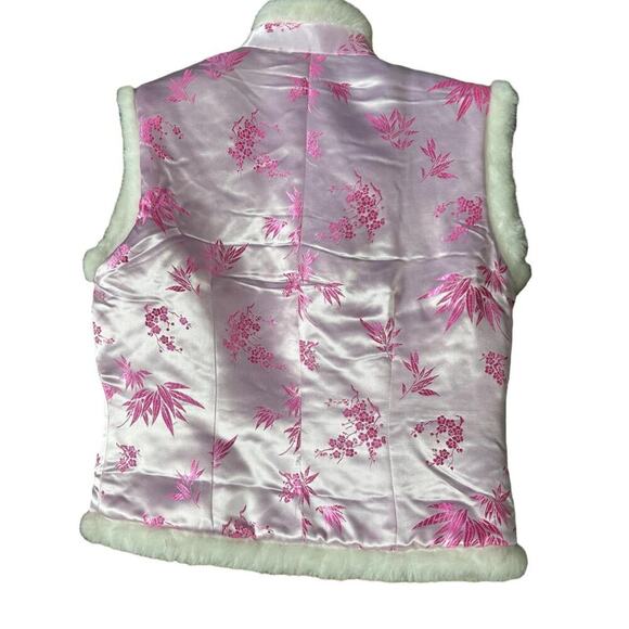 Vintage Pink Satin Chinese-Inspired Vest Faux Fur Satin Pink - Picture 2 of 7